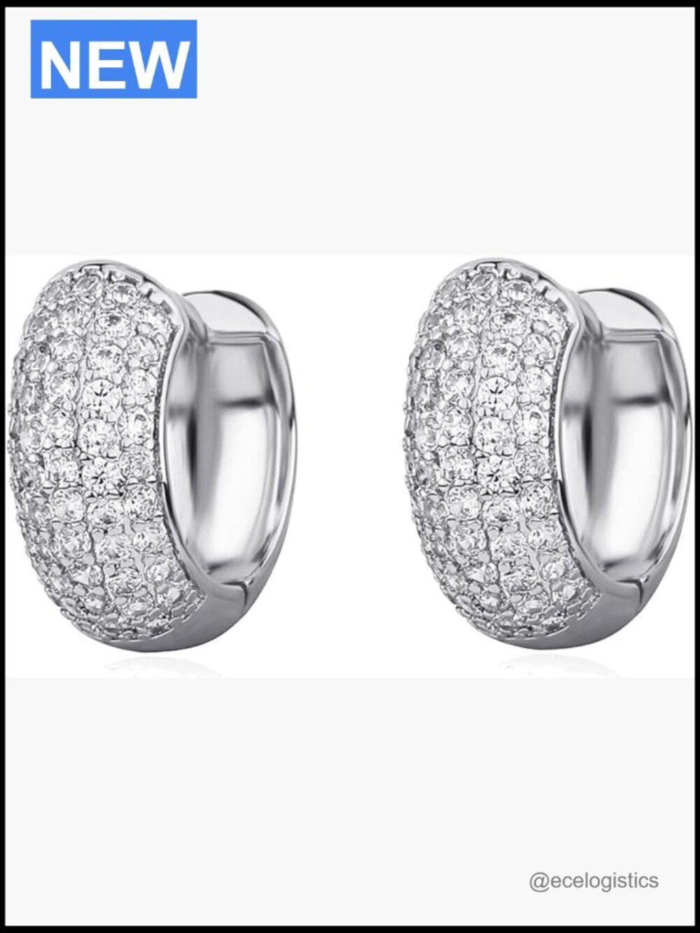 14K Gold Chunky Hoop Huggie Earrings Cubic Zirconia Sparkle Men Women